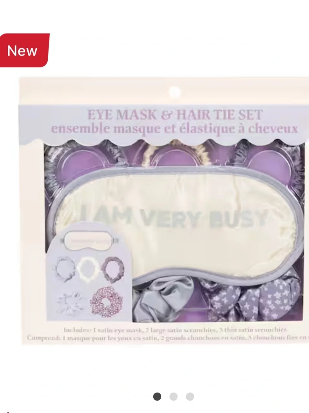 Michaels Satin Eye Mask & Scrunchie Set - Cream and Lavender Accents